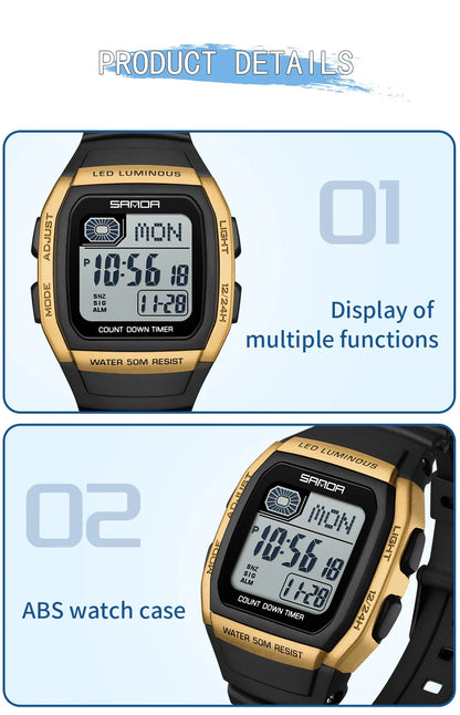 Fashion SANDA New 2208 Fashion Men's Electronic Watch Outdoor Sports Waterproof Timing LED Women's Watch