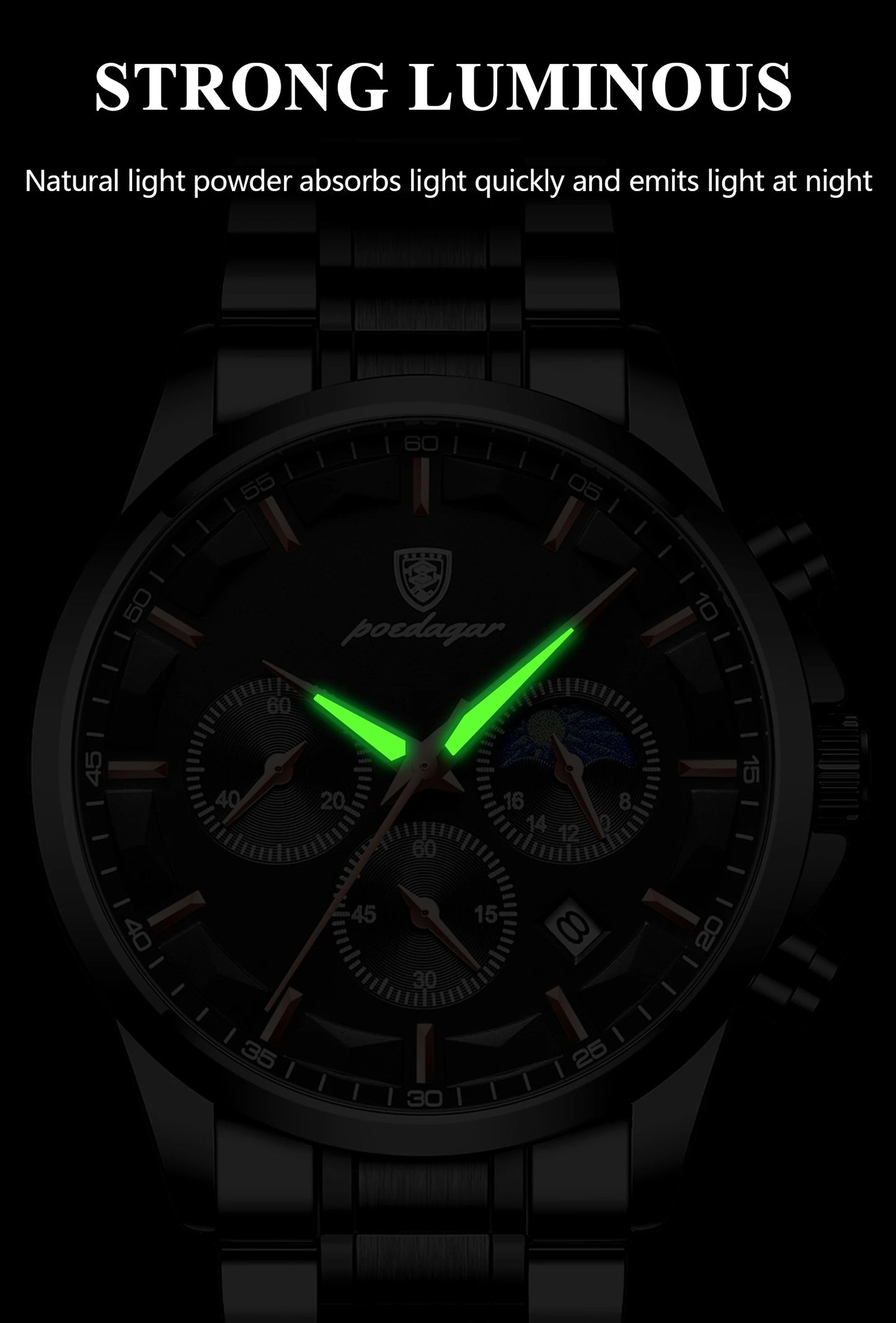 POEDAGAR Top Business Men's Watches Waterproof Luminous Stainless Steel Fashion Men Wristwatch Chronograph Date Man Quartz Watch