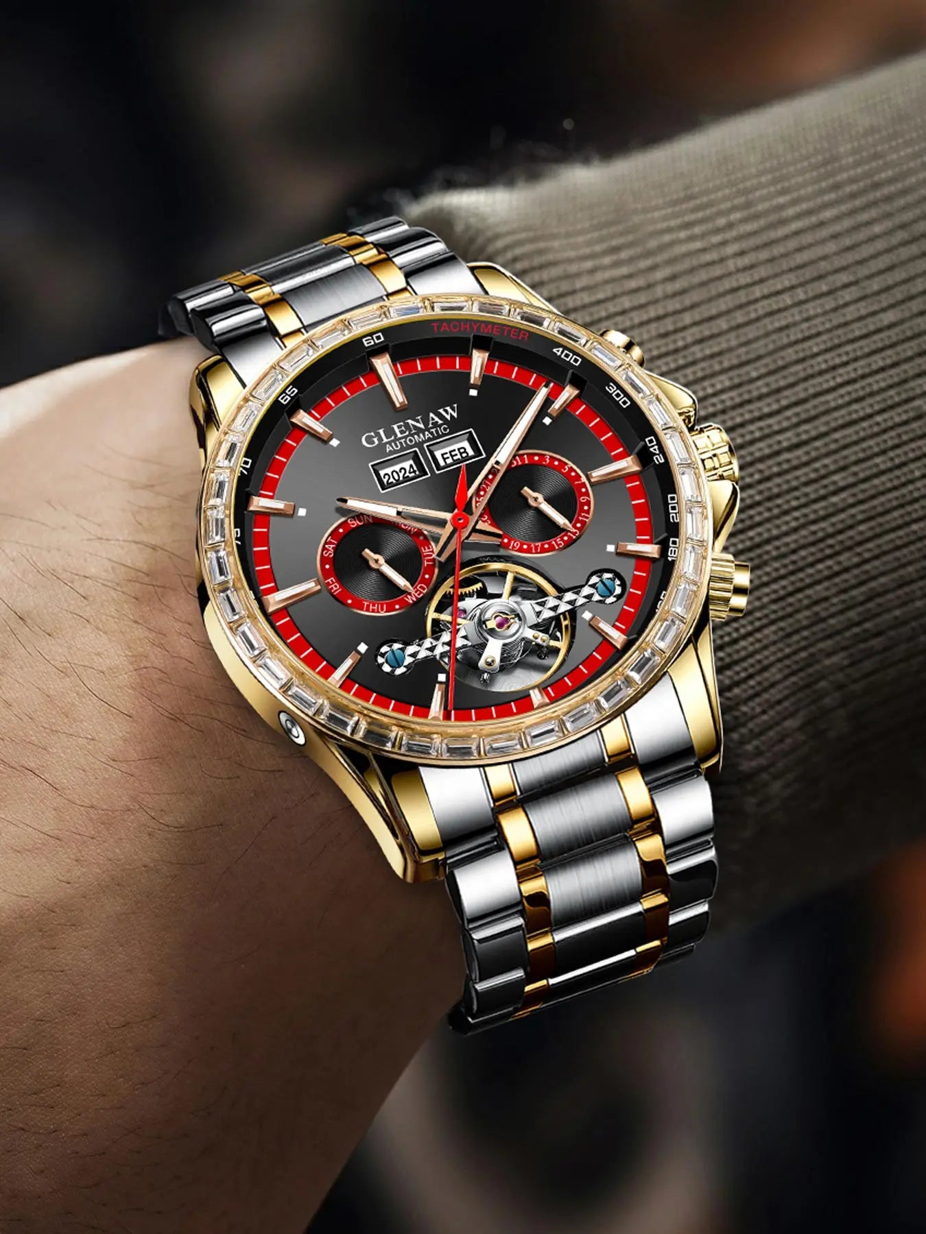 Glenaw high-end business fully automatic mechanical multi-function watch for men's fashionable waterproof watch