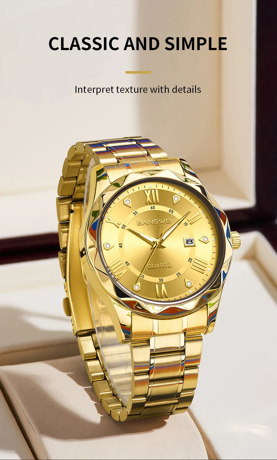 BANGWEI Quartz Watch For Men Luxury Calendar Waterproof Business Men's Wristwatch Luminous Big Dial Simple Man Watch hombre