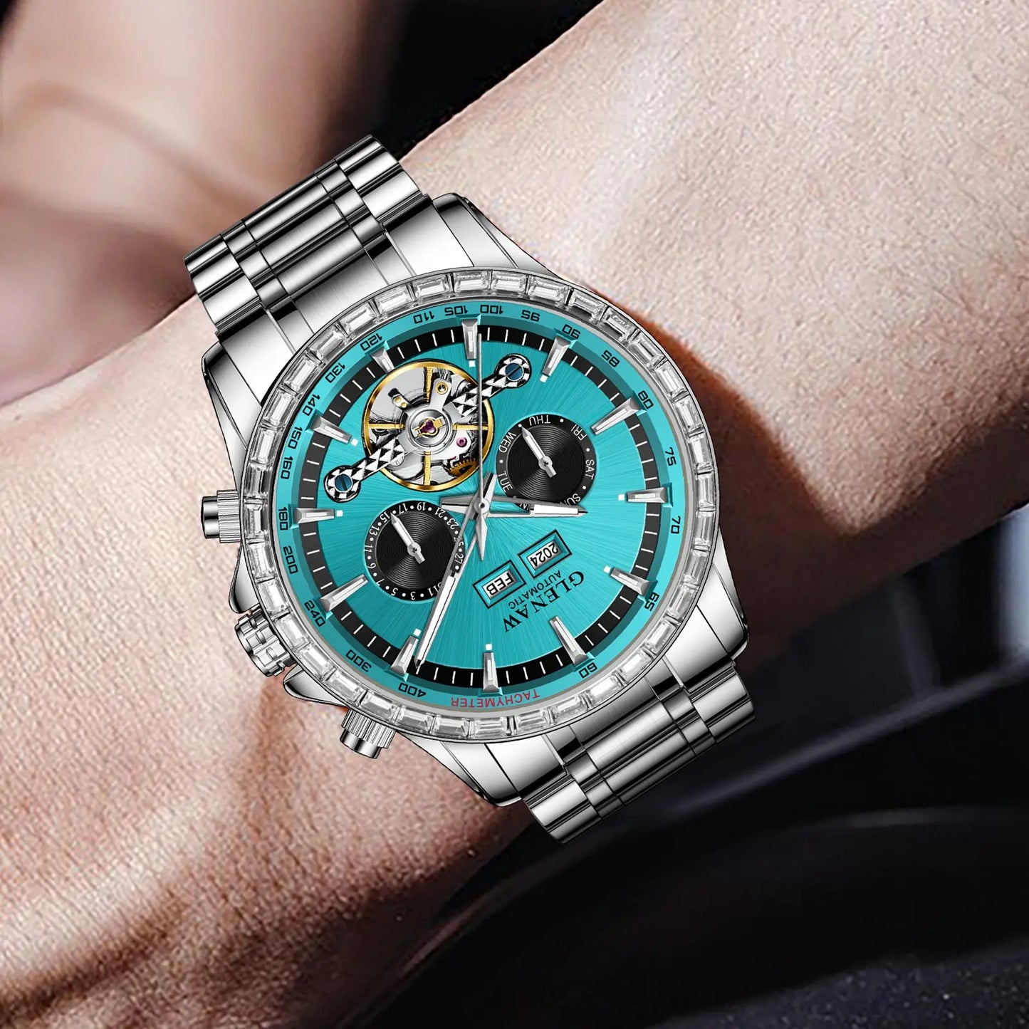 Glenaw high-end business fully automatic mechanical multi-function watch for men's fashionable waterproof watch