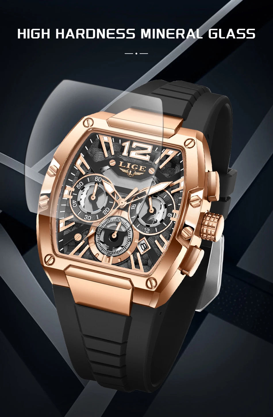 LIGE Original Brand Fashion Mens Watches Sport Military Chronograph Calendar Silicone Strap Quartz Wristwatch Relogio Masculino