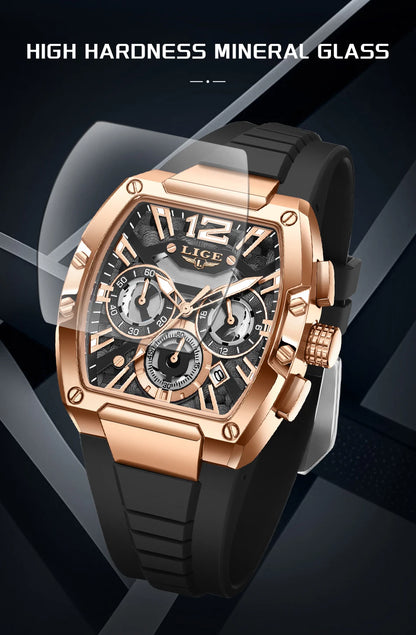 LIGE Original Brand Fashion Mens Watches Sport Military Chronograph Calendar Silicone Strap Quartz Wristwatch Relogio Masculino
