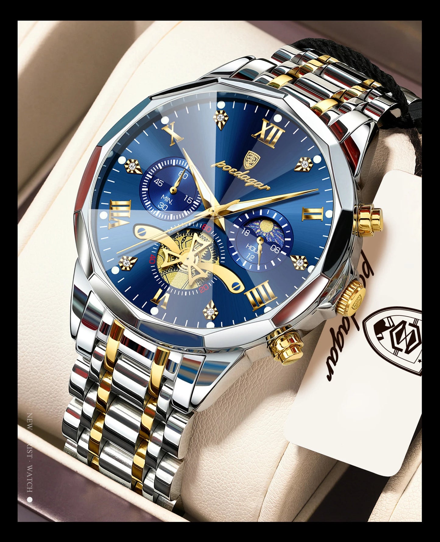 POEDAGAR Exquisite Business Men Watch Waterproof Luminous Chronograph Luxury Man Watches Stainless Steel Men's Quartz Wristwatch