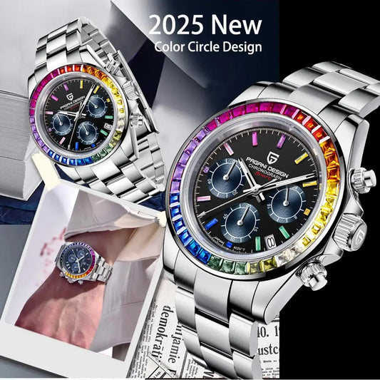 PAGANI DESIGN 2026 New VK63 Rainbow Circle Luxury Quartz Watch For Men Stainless Steel 30M Waterproof Chronograph reloj hombre
