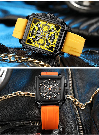 MEGIR Sport Watches for Men Waterproof Quartz Military Wristwatches Square Dial Male Chronograph Watch 24-hour Reloj Hombre 2233