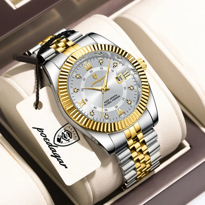 POEDAGAR Business Luxury Men Wristwatch Waterproof Luminous Date Military Man Watch Stainless Steel Fashion Men's Quartz Watches